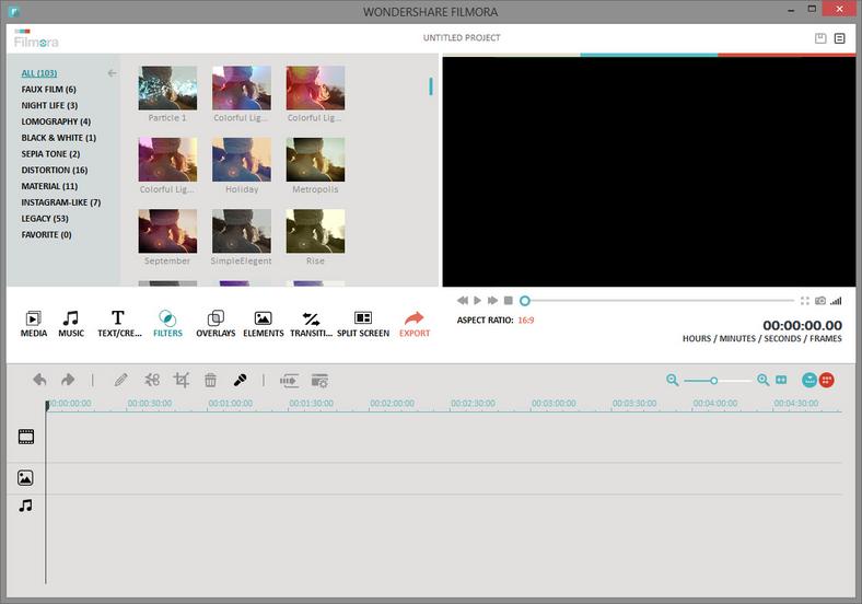 Tak wygląda okno edytora wideo Wondershare Filmora w trybie pracy Full Mode