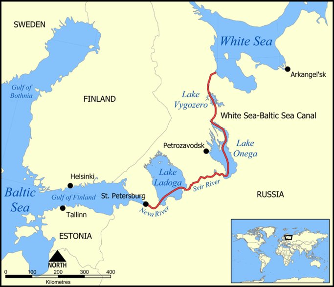 Przebieg Kanału Białomorsko-Bałtyckiego, licencja CC BY-SA 3.0