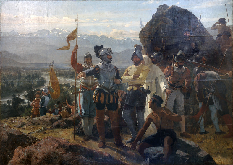 Pedro de Valdivia zakłada Santiago (obraz Pedro Liry)