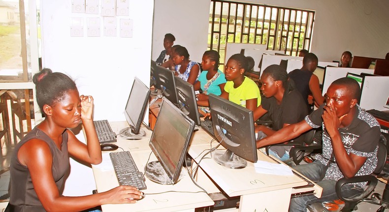 Students writing the JAMB mock exams at Mater Dei High School, Bayelsa.