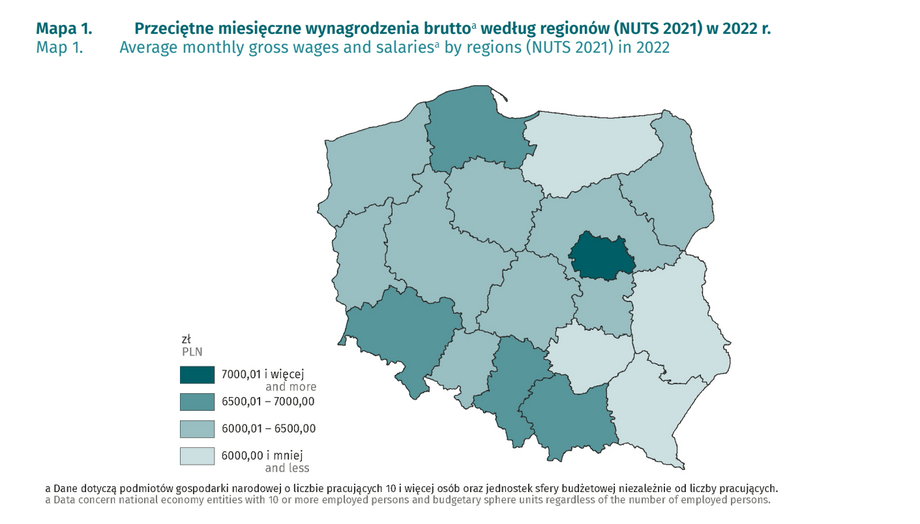 Mapa rozkładu przeciętnych wynagrodzeń w Polsce