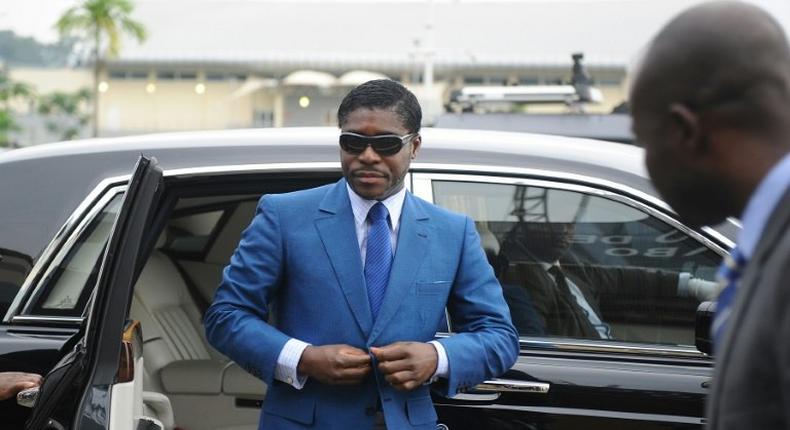 Teodorin Nguema Obiang, the son of Equatorial Guinea's president, arriving at Malabo stadium for ceremonies to celebrate his 41st birthday