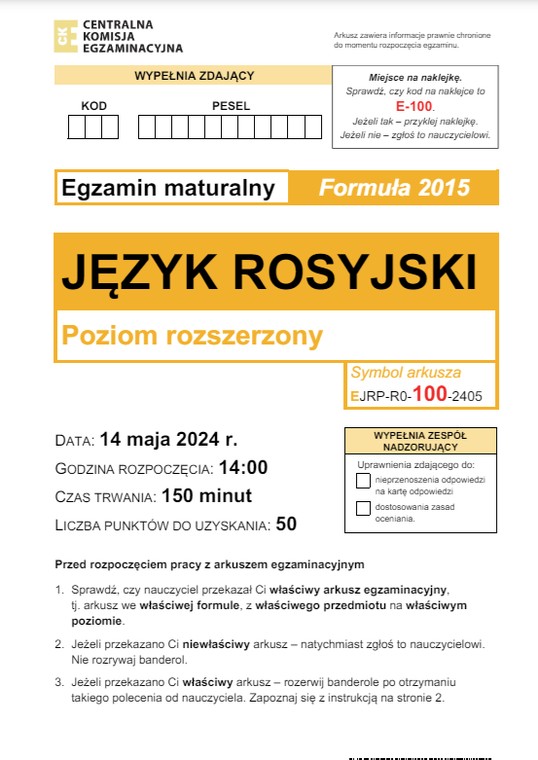 Matura 2024. Język rosyjski - poziom rozszerzony [ARKUSZE CKE]