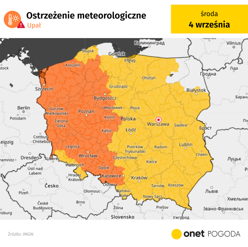 Ostrzeżenia przed upałem obowiązują dziś w większości kraju