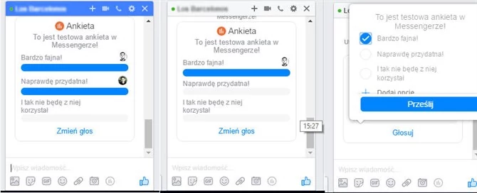 Facebook Messenger - tak wyglądają ankiety