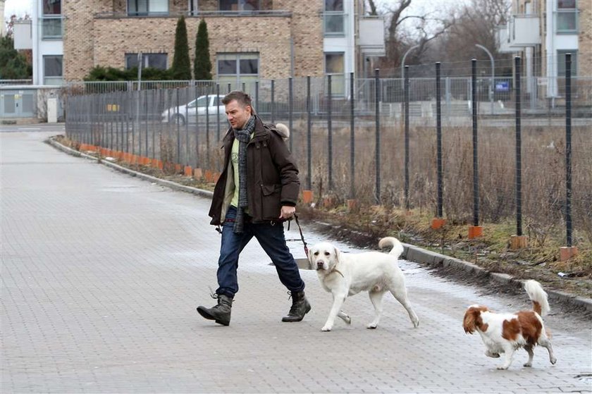 Adam Sztaba z gromadką psów. Ma ich...