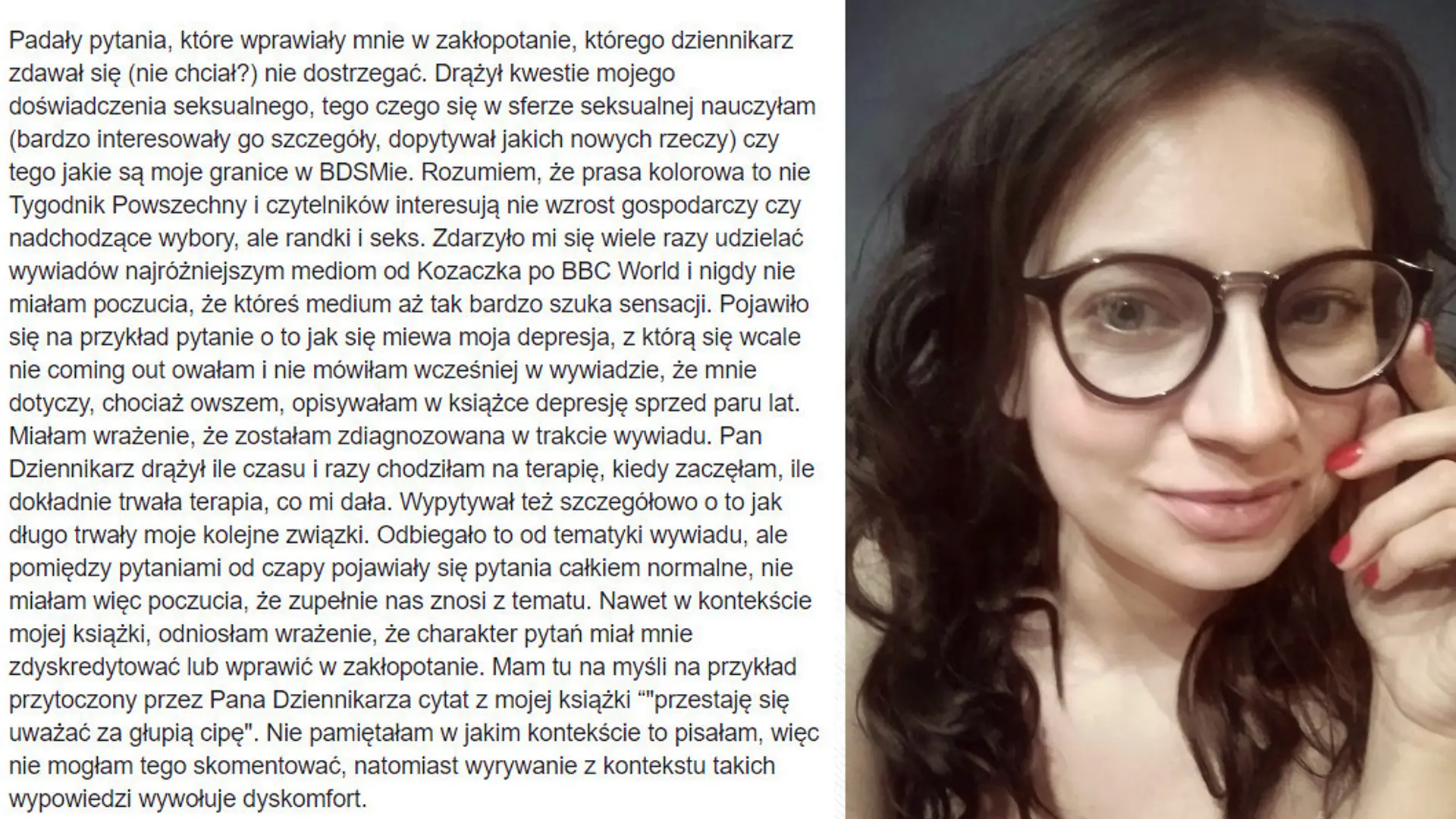 "Drążył kwestie mojego doświadczenia seksualnego". Kolejna kobieta mówi o spotkaniu z dziennikarzem "Vivy"