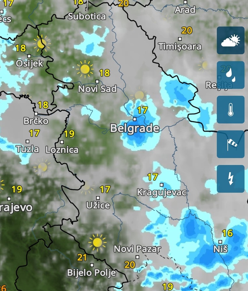 Radar za petak, 11 sati, lokalno se očekuju kratkotrajne padavine i pljuskovi sa grmljavinom