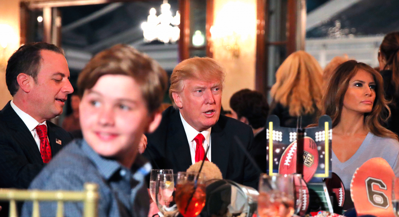 President Donald Trump and first lady Melania watching Super Bowl LI between the New England Patriots and the Atlanta Falcons on TV at Trump International Golf club in West Palm Beach, Florida.