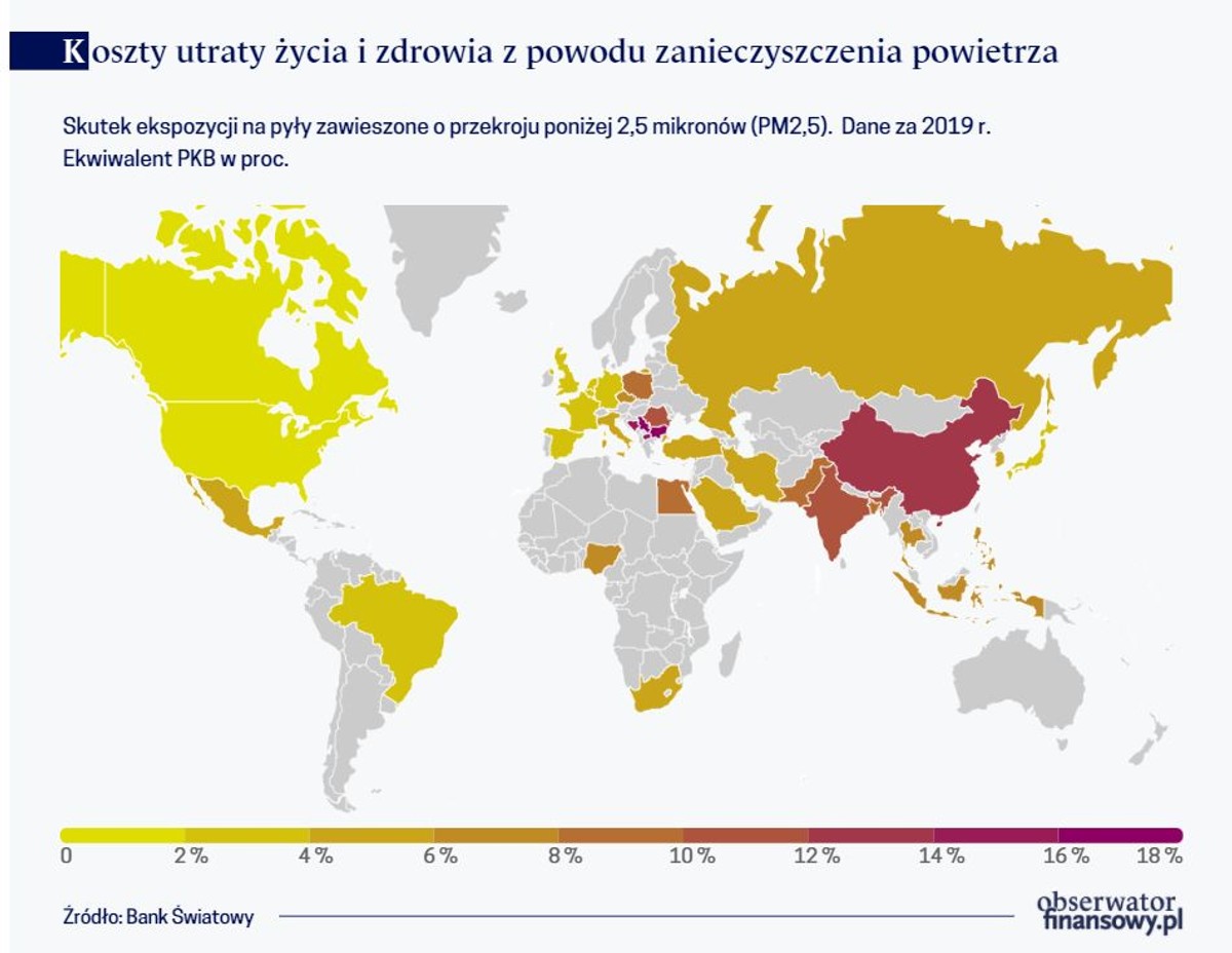 Koszty utraty życia i zdrowia z powodu zanieczyszczenia powietrza