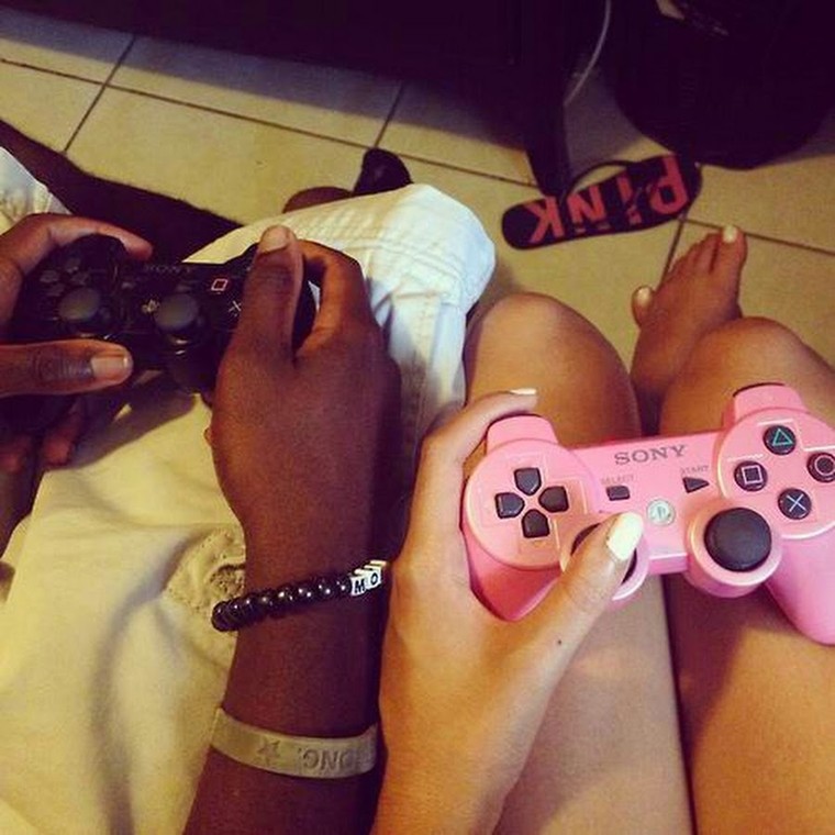 Couple playing video game.