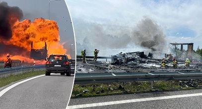 Ogromny pożar ciężarówki na S19 pod Rzeszowem. W powietrze strzelały pojemniki