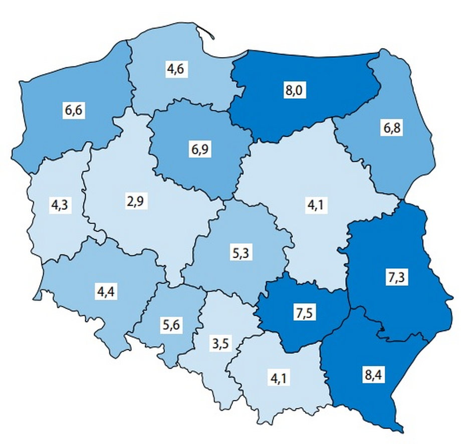 Stopa bezrobocia w województwach na koniec listopada 2023 r.