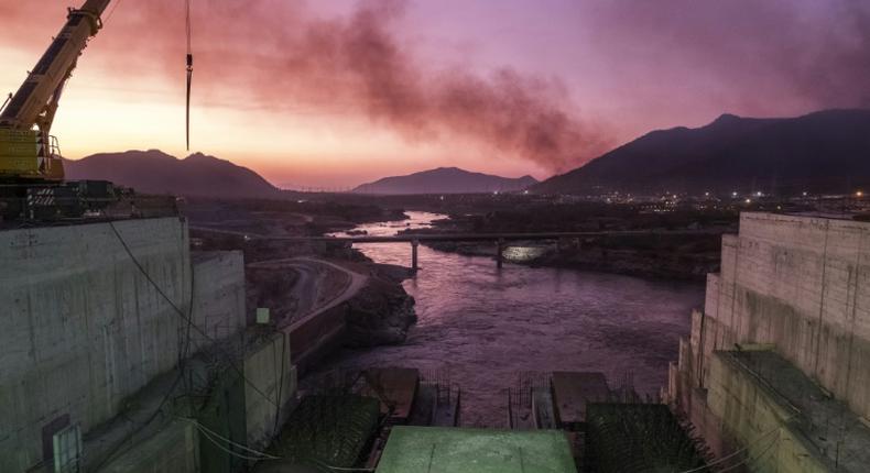 The Blue Nile river passes through the Grand Ethiopian Renaissance Dam (GERD), near Guba in Ethiopia