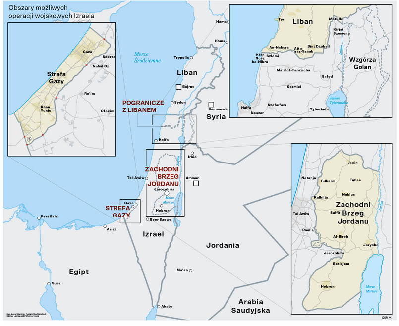 Obszary możliwych operacji wojskowych Izraela