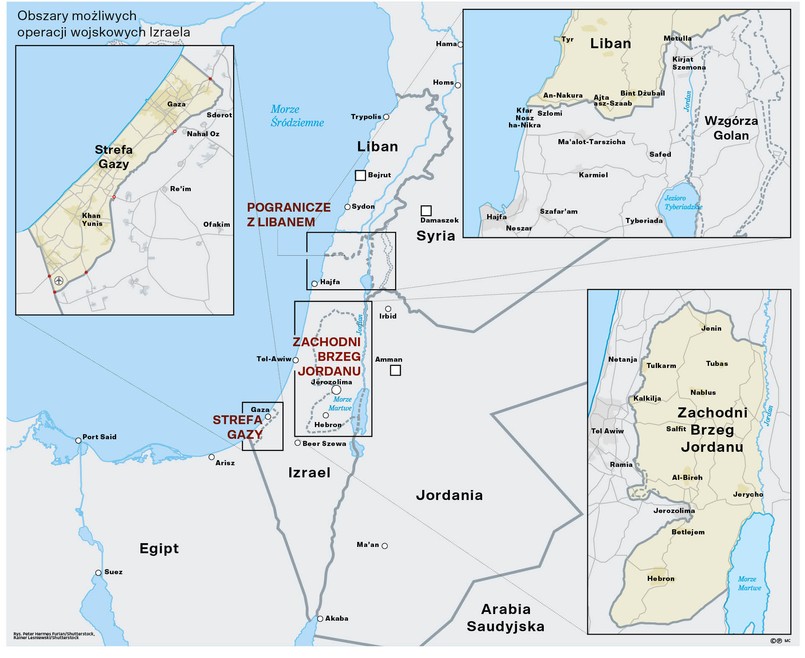 Obszary możliwych operacji wojskowych Izraela