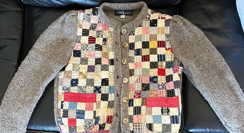 The quilted Ralph Lauren sweater found by Natalie Miller at an estate sale.Natalie Miller