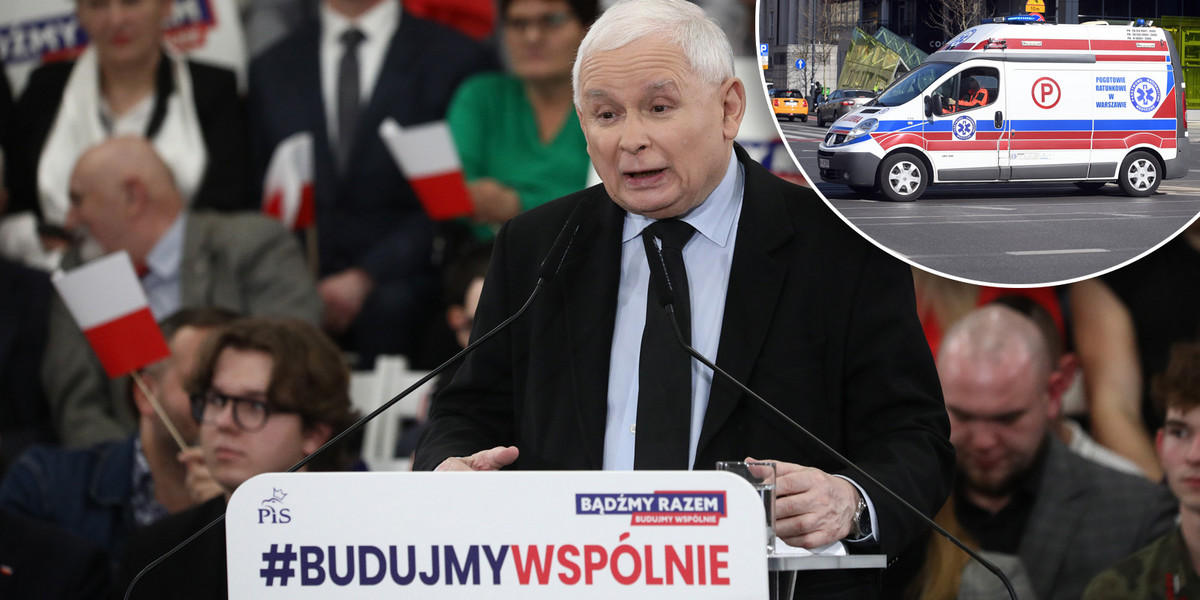 Karetka interweniowała przed spotkaniem Jarosława Kaczyńskiego w Opocznie.
