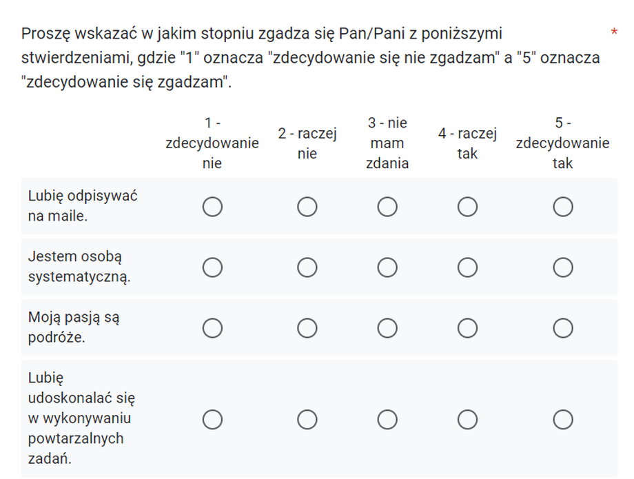 Tak wygląda formularz dołączony do ogłoszenia o pracę, w którym kandydat jest pytany m.in. o to, czy "Niemcy to kraj pod każdym względem lepszy niż Polska".