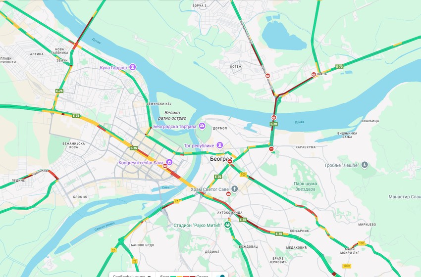 Mapa gužvi u Beogradu