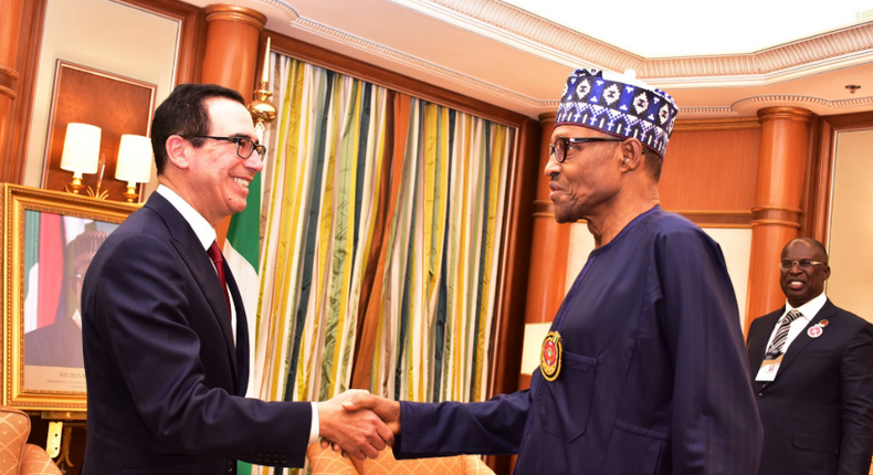 Steven Mnuchin and President Buhari in Riyadh (Twitter/@AhmadBeello)