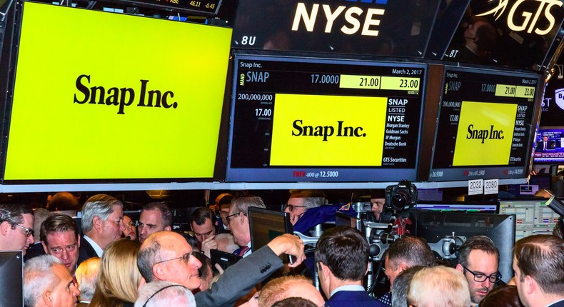 Snap IPOs on the New York Stock Exchange.