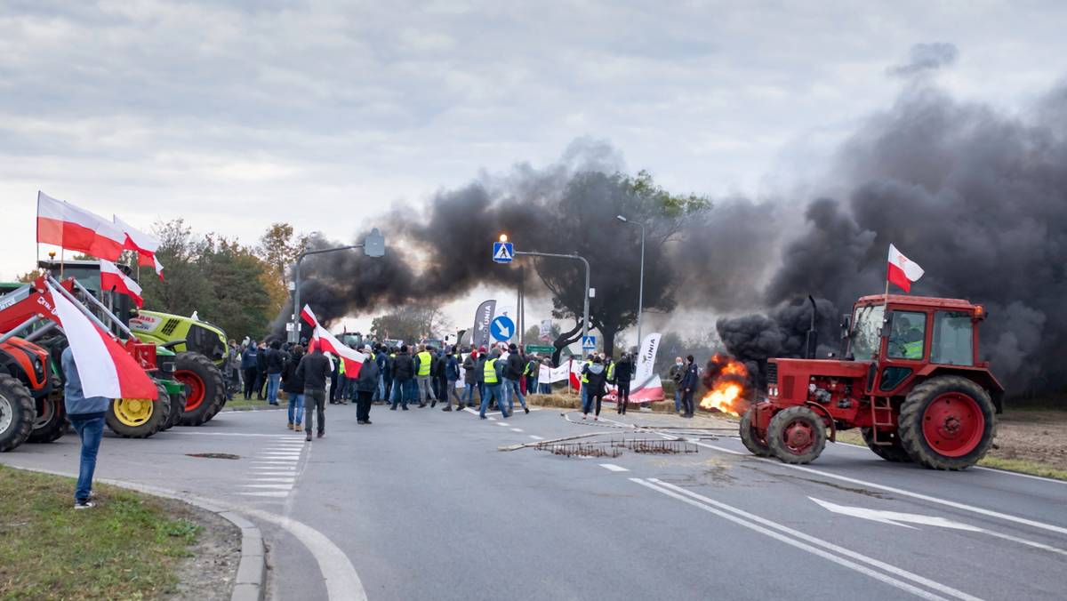 Blokada drogi przez rolników - zdjęcie z 2020 r.
