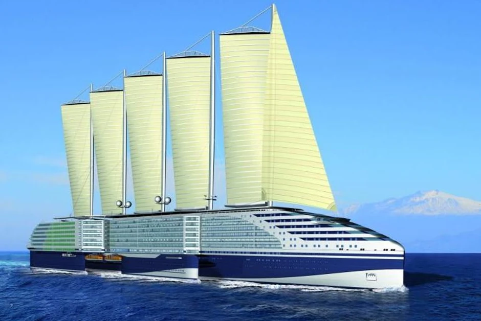 Ekološka vizija prekookeanskog broda: “Eoseas” je projekat arhitektonskog studija “STX Europe”. Dugačak je 305 metara i ima džinovska jedra od fleksibilnog materijala. Motori na tečni gas obezbeđuju energiju za pogon elektromotora. Dodatni izvori energije su solarne ćelije i biogas, koji nastaje pametnom preradom otpada.