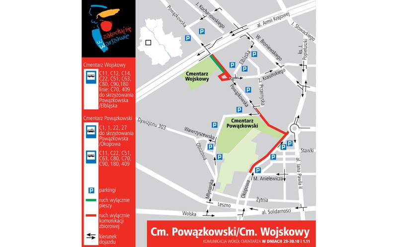 Cmentarz Powązkowski i Cmentarz Wojskowy - dojazd 29-30 października i 1 listopada 2016