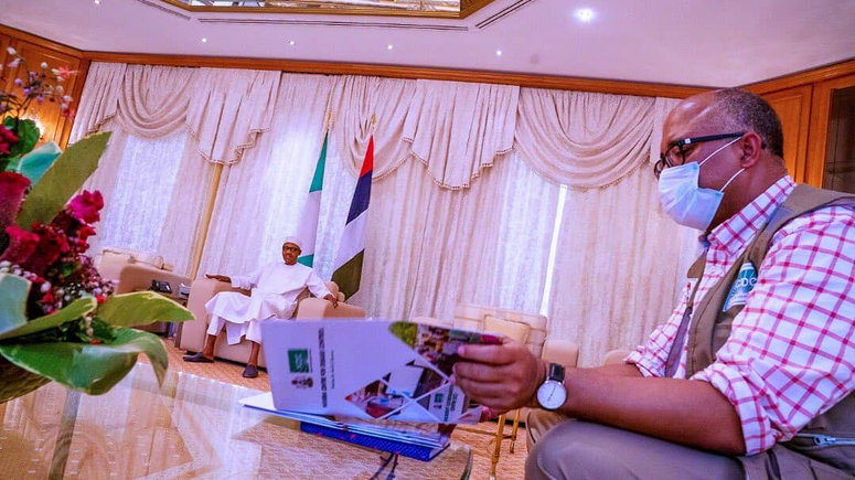 Director General of the Nigeria Centre for Disease Control (NCDC), Dr Chikwe Ihekweazu, during a meeting with President Muhammadu Buhari at the Presidential Villa [Twitter/@BashirAhmaad]