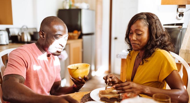 couple having breakfast together at home