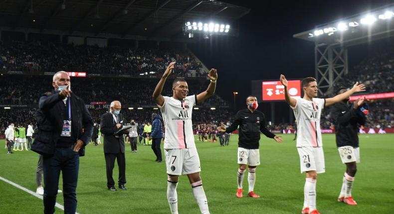 'Be humble': Paris Saint-Germain's Kylian Mbappe celebrates PSG's win Creator: SEBASTIEN BOZON