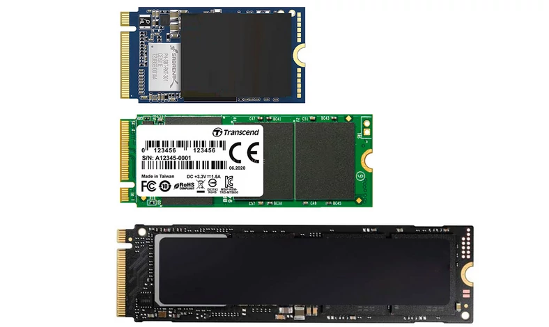 SSD M.2 występują w różnych rozmiarach, najpopular­niejszy wariant ma 80 mm długości. Niektóre notebooki i mini­pecety wykorzystują także mniejsze, 60-milimetrowe albo wręcz 42-milimetrowe wersje