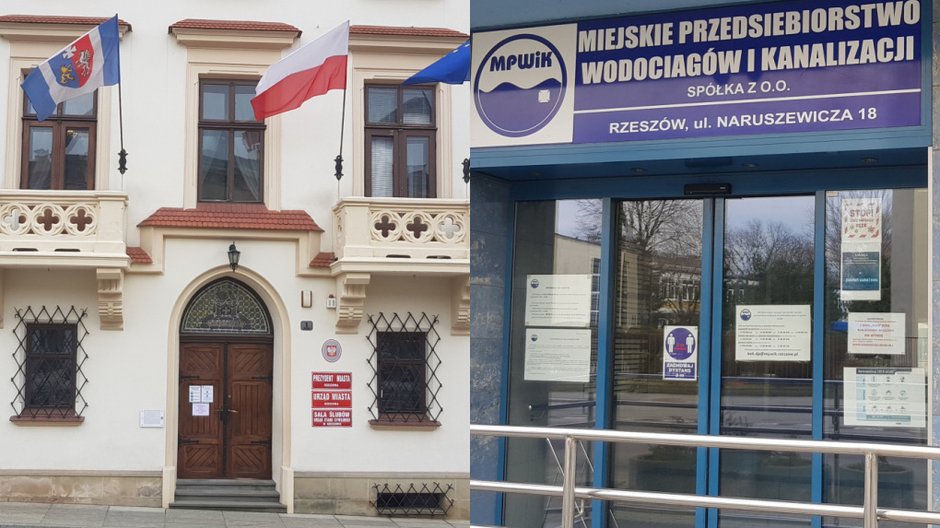 Po lewej urząd w Rzeszowie. Po prawie siedziba MPWiK