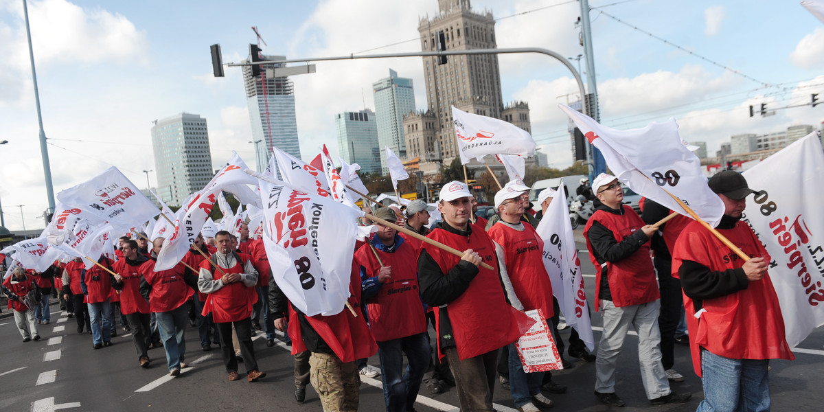 Protest pielęgniarek w centrum Warszawy.