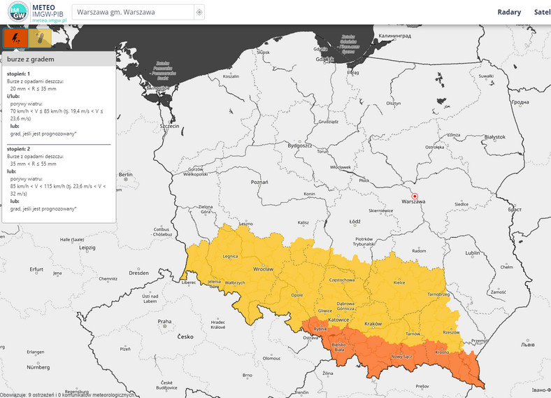 Dla południowej Polski wydano drugi stopień ostrzeżenia przed burzami