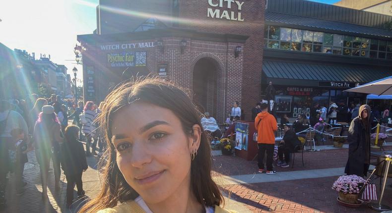 Ann Matica in front of the Witch City Mall in Salem, Massachusetts.Ann Matica