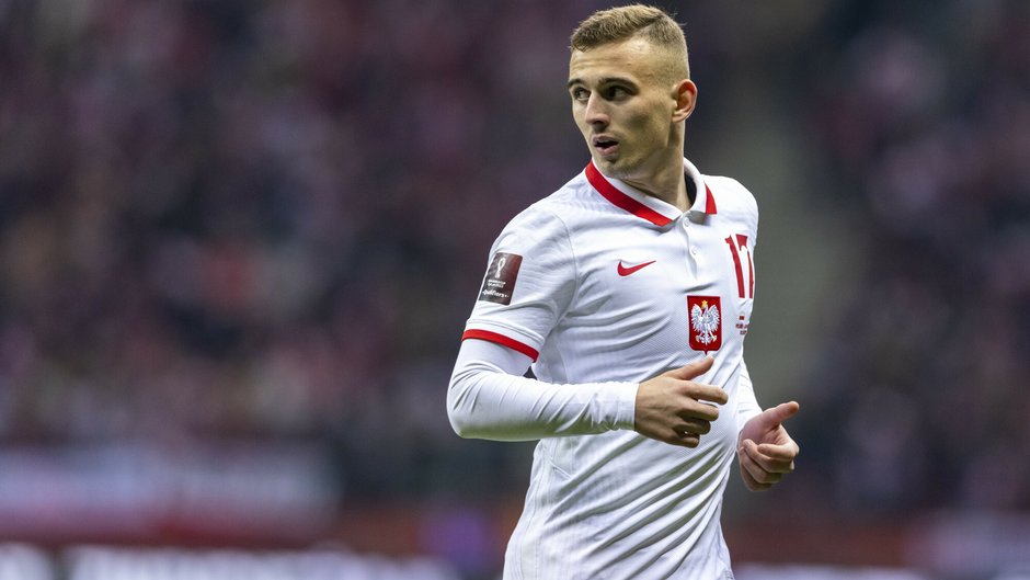 Kacper Kozłowski  podczas meczu Polska - San Marino 9 października 2021 r.