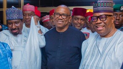 Obi's presence at APC chieftain's son's wedding sign of united Nigeria - Akpabio. [Twitter:@Senator_Akpabio]