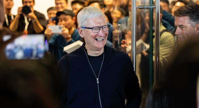 Tim Cook opens an Apple store in Shanghai in March.VCG/Getty Images