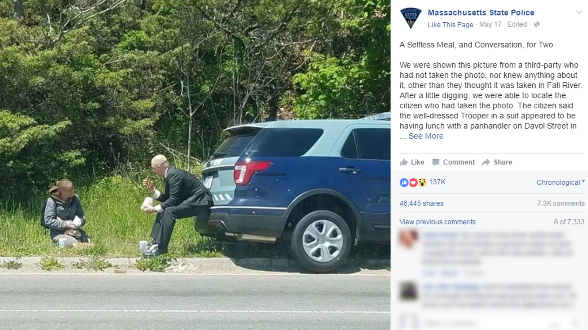 Zamiast aresztować żebrzącą kobietę - kupił jej śniadanie i dodał otuchy. Policjant spisał się na medal