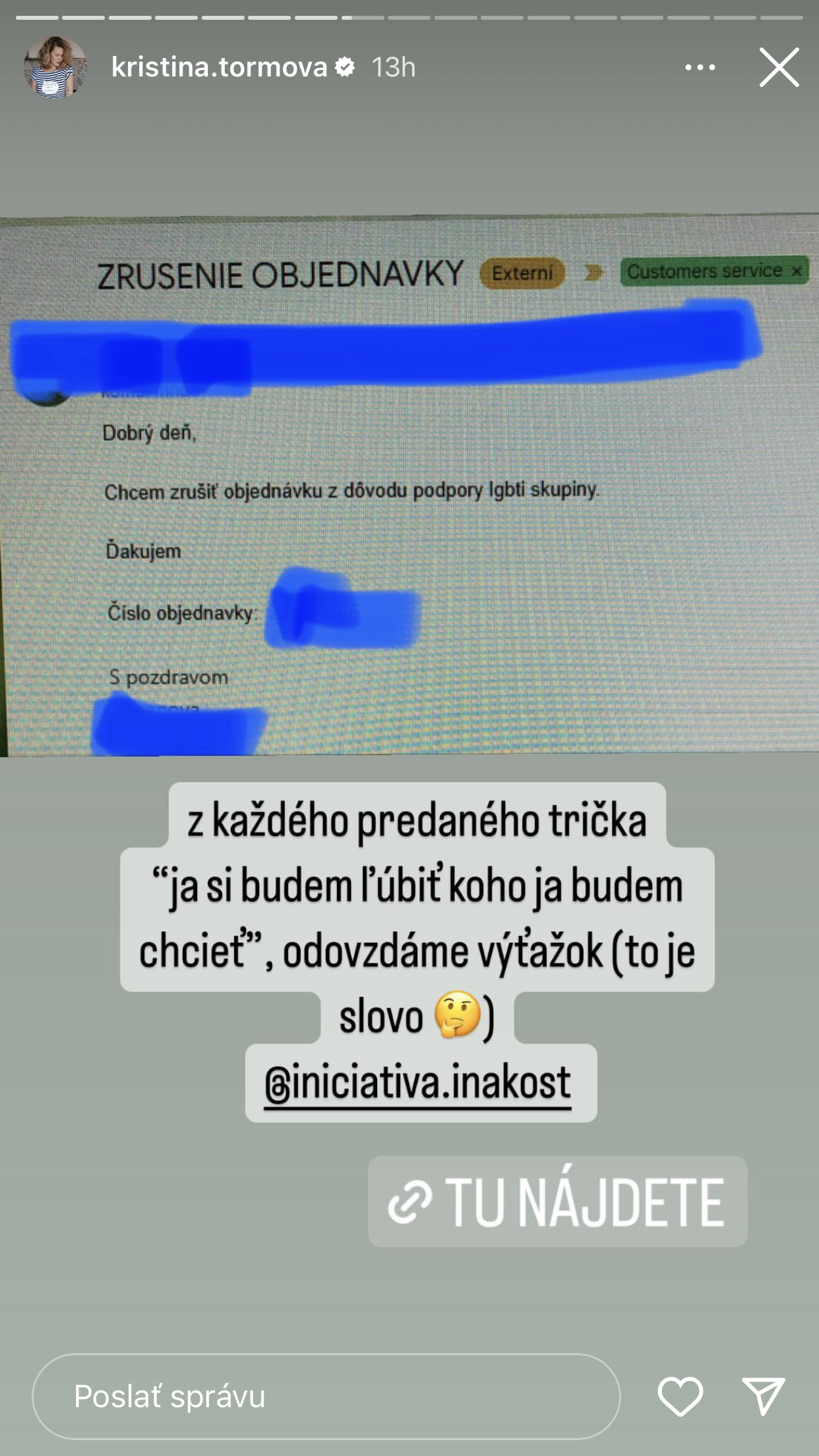 Herečka a moderátorka Kristína Tormová dostala od zákazníčky mail, ktorý ju zaskočil.