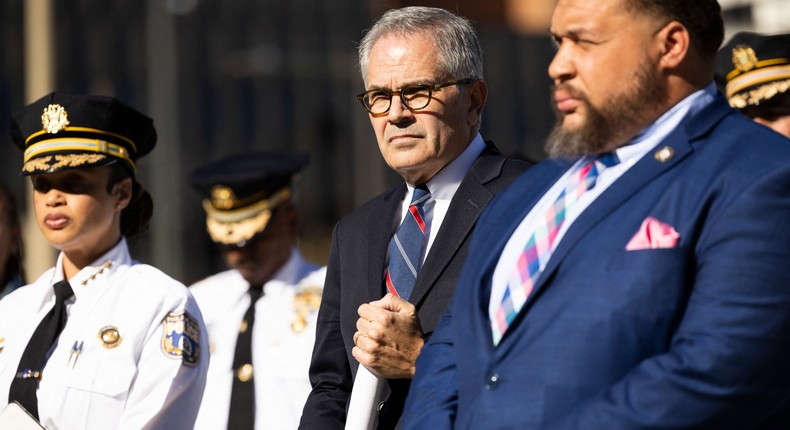 Philadelphia District Attorney Larry Krasner attends a press conference in Philadelphia, Pennsylvania, on November 7, 2022.RYAN COLLERD/AFP via Getty Images