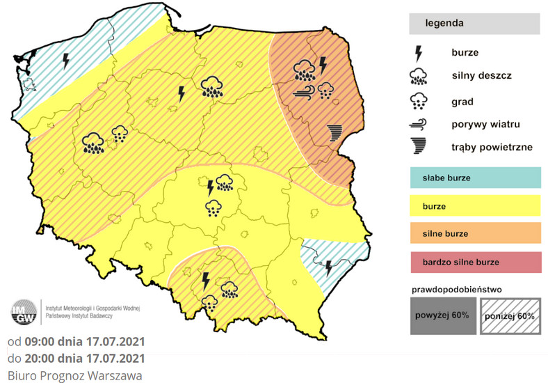 Prognoza burz IMGW na sobotę 17 lipca