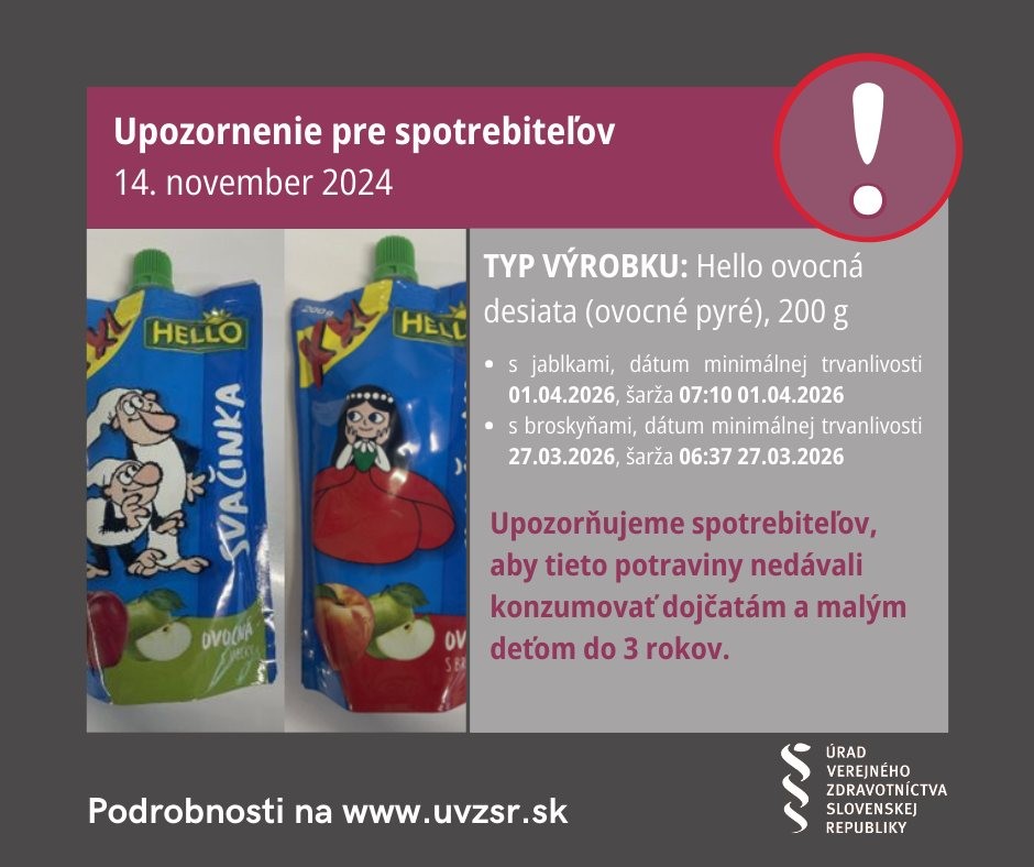 Úrad spresnil, že množstvo rezíduí pesticídov nie je v súlade s európskymi a slovenskými normami, ktoré stanovujú limity pre detské potraviny.