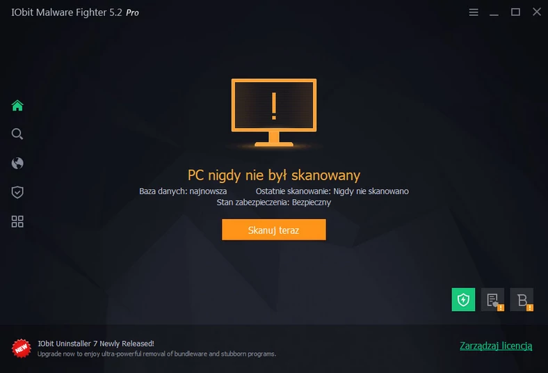 Główne okno programu do ochrony komputera przed złośliwym oprogramowaniem - IObit Malware Fighter Pro 5