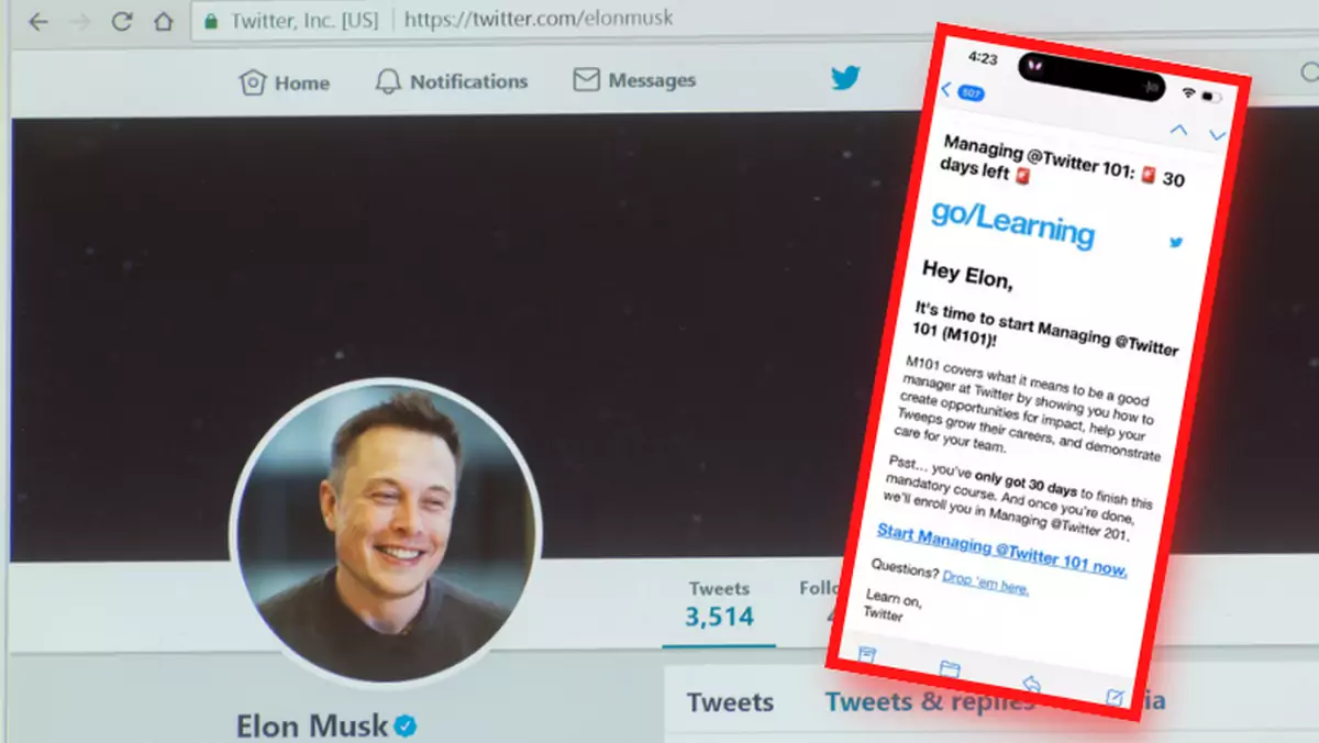 Krótko po przejęciu Twittera Elon Musk dostał zaskakującego e-maila (Screen: Twitter/elonmusk)