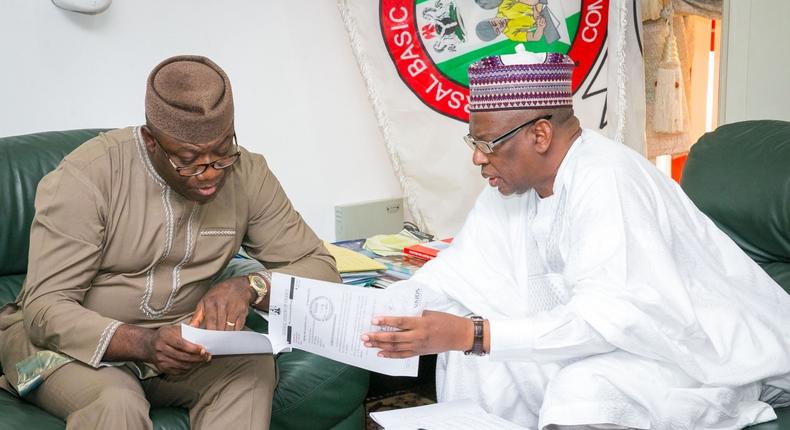 Governor Kayode Fayemi and Dr Hamid Bobboyi, the Executive Secretary, Universal Basic Education Commission (UBEC) [UBEC]