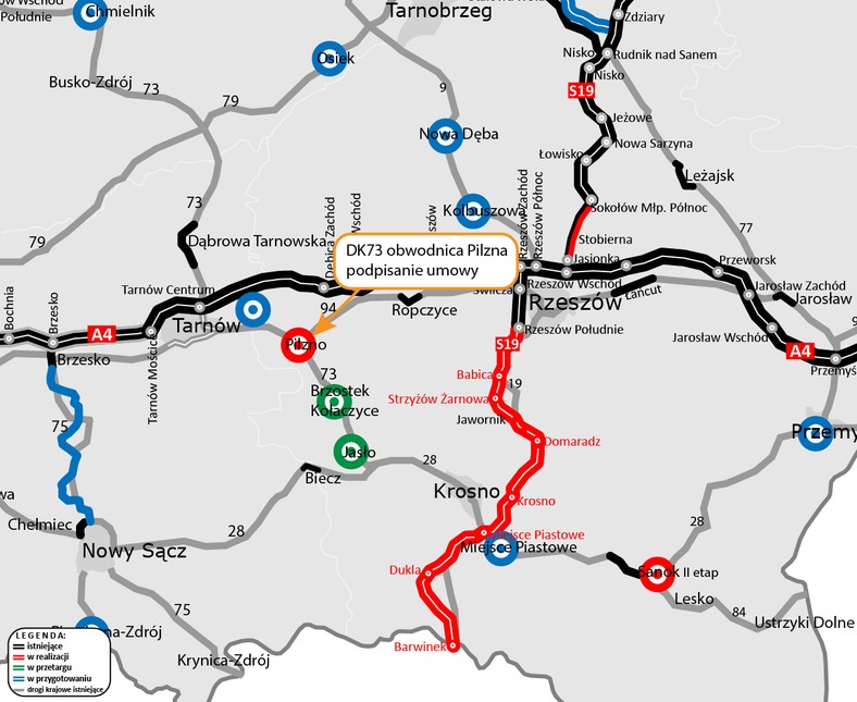 Mapa - umowa na realizację obwodnicy Pilzna DK73