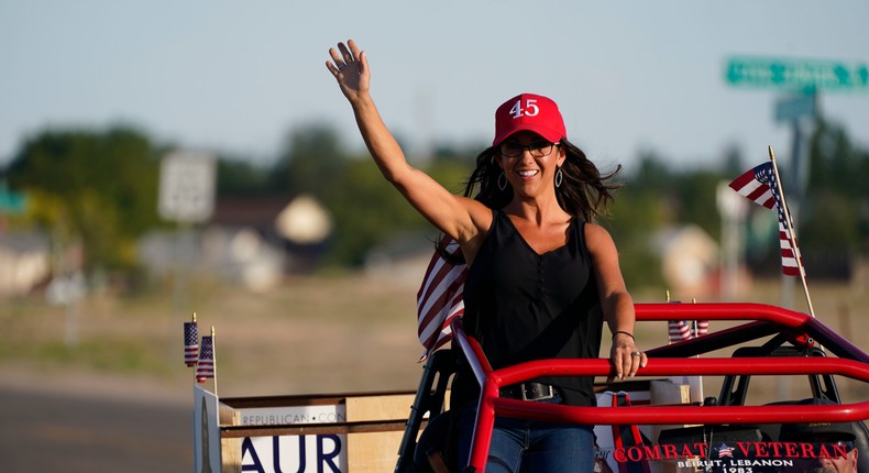 Lauren Boebert, the Republican candidate for the US House of Representatives seat in Colorado's vast 3rd congressional District, during a freedom cruise staged by her supporters.AP Photo/David Zalubowski